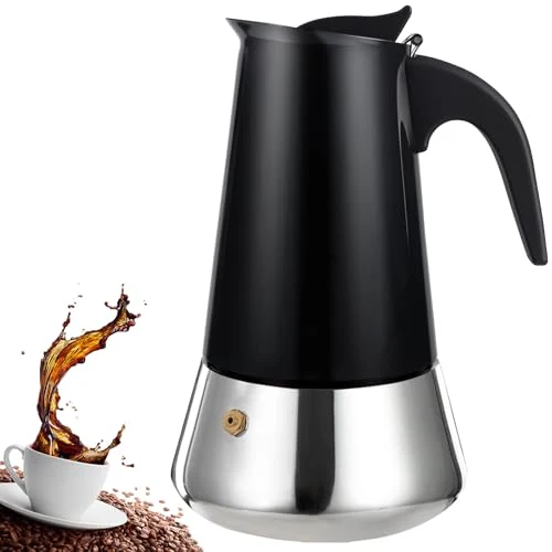 Carefully Designed 4 Cup Stovetop Espresso Maker Stainless Steel Moka Pot Stove Top Percolator Italian Coffee Makers Capable Mocha Greca Machine Cafe Classic Induction Cookers for Home and Camping 200ml 6.6oz Powerful