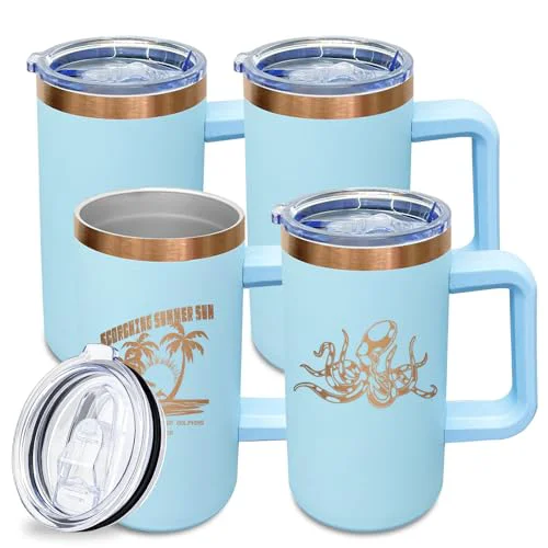 Smart 22oz Insulated Coffee Mug Bulk with Handle and Lid Sky Blue 4 Count Trusted