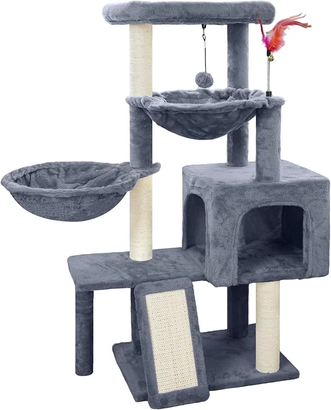 High-Quality Cat Tree with Cat Condo and Two Hammocks Cat Tree with Scratching Posts and Innovative