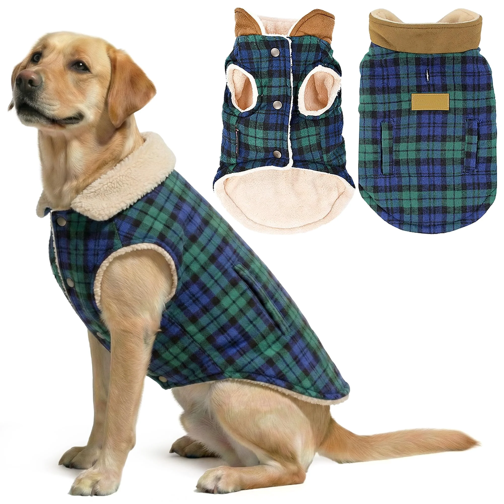 Exceptional Parisian Pet Dog Jacket – Scottish Green Plaid Windproof Winter Coat for Large Dogs XL Soft Fleece Warmth Practical
