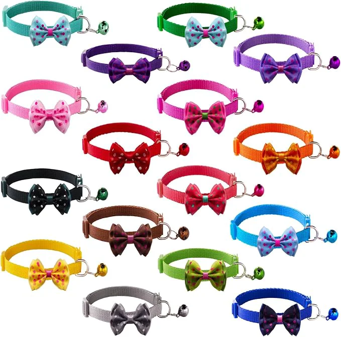 Outstanding 16 PCS Cute Cat Collars with Bells Safe