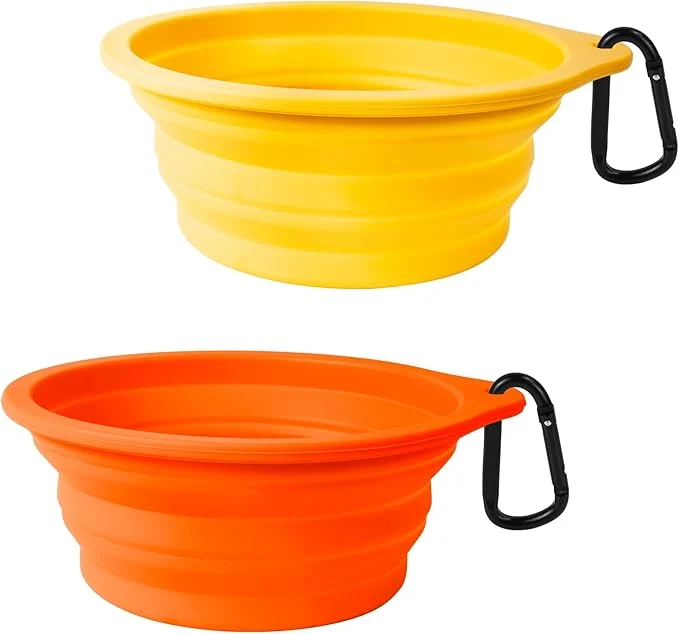 Refined PetBonus 2-Pack Large Silicone Collapsible Dog Bowls 34oz 1000ml BPA Portable Foldable Travel Bowl for Pet Cat Food Water Feeding Dish for Camping with 2 Carabiners Orange Yellow About ThisOverview Innovative