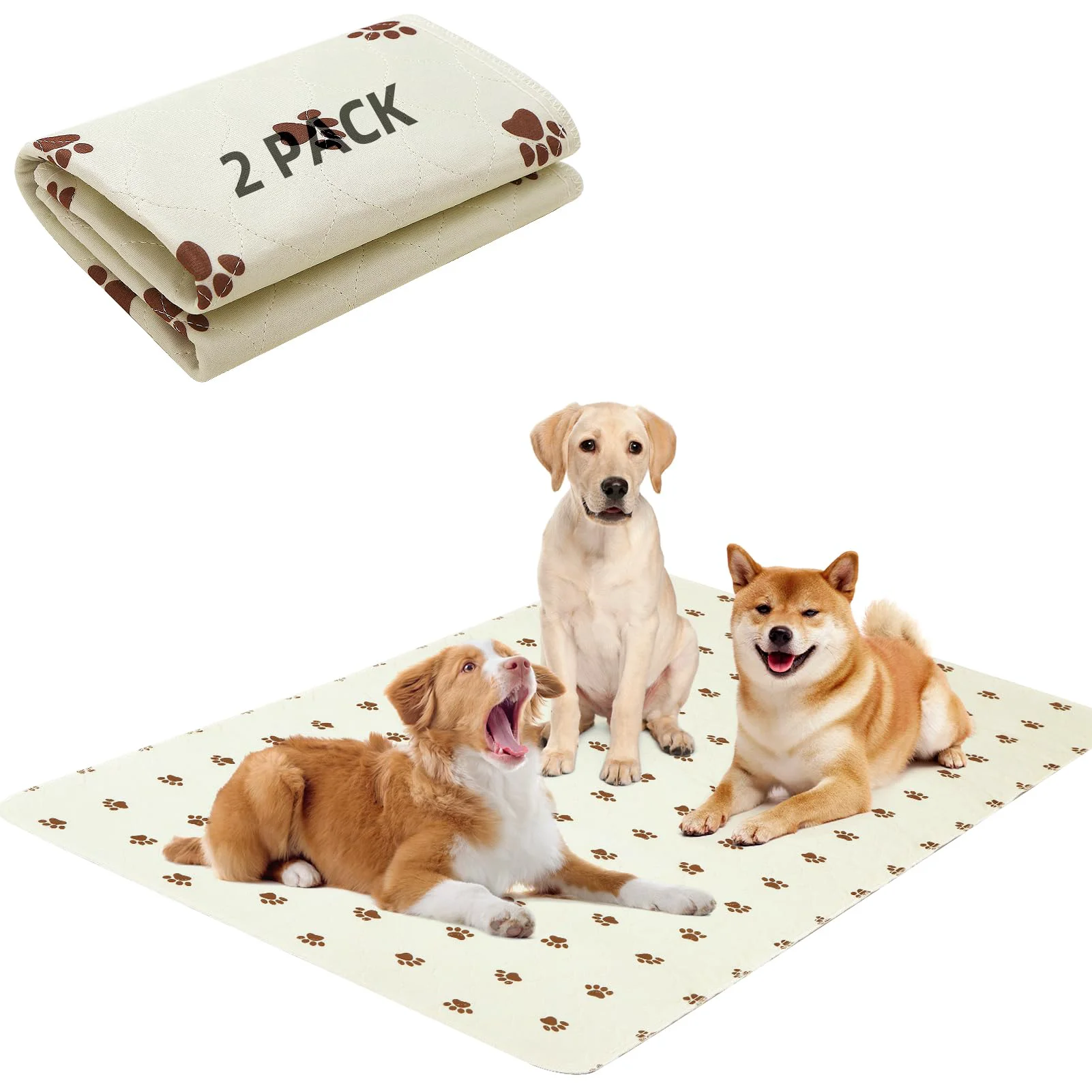 Classic PUPTECK Washable Pee Pads for Dogs – Waterproof Reusable Potty Mats Beige 48×60 in Pack of 2 Sophisticated