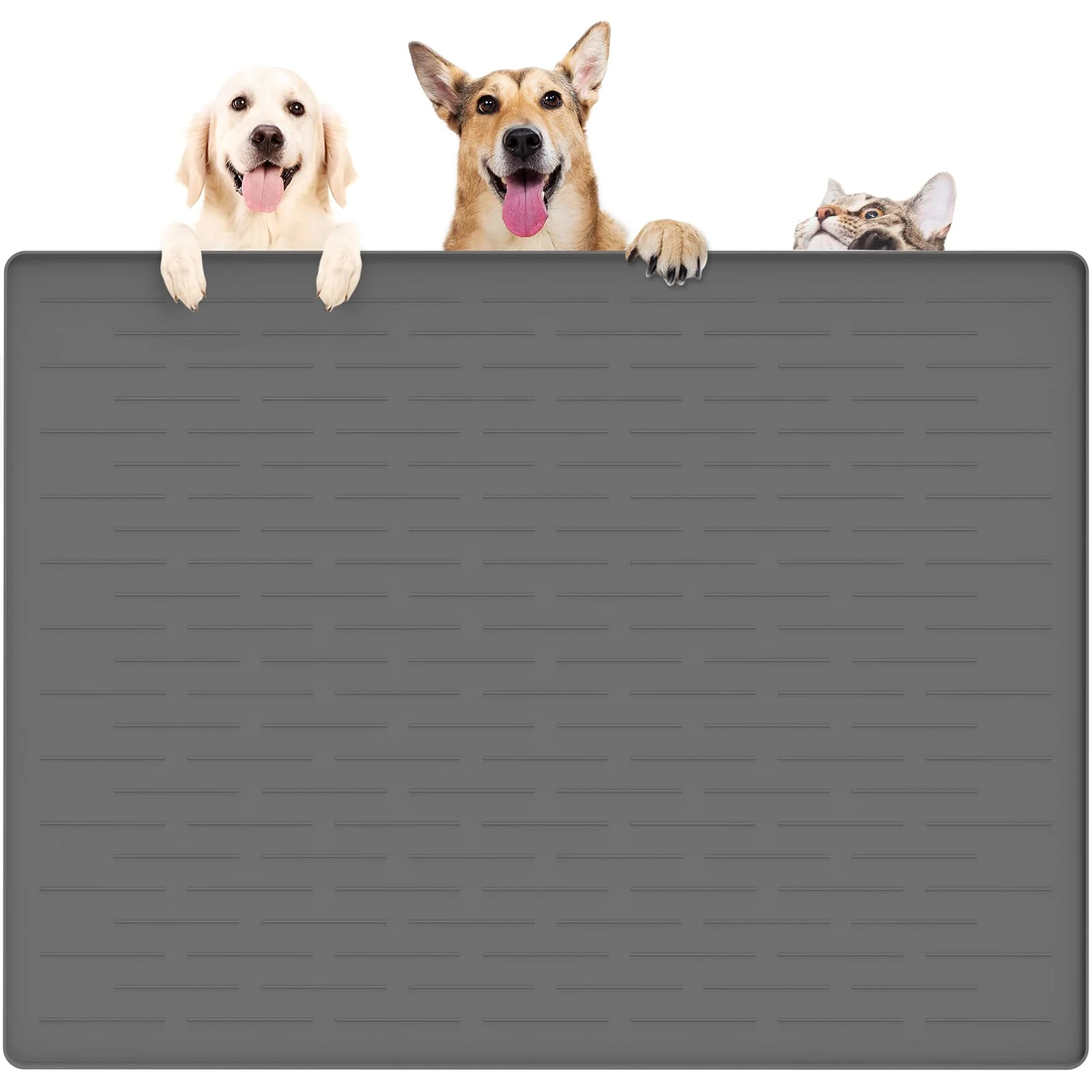 Breathable Ultibe 39.4 x 29.5 Large Silicone Pet Food Mat – Nonslip Raised Edge Waterproof Dark Gray Effective