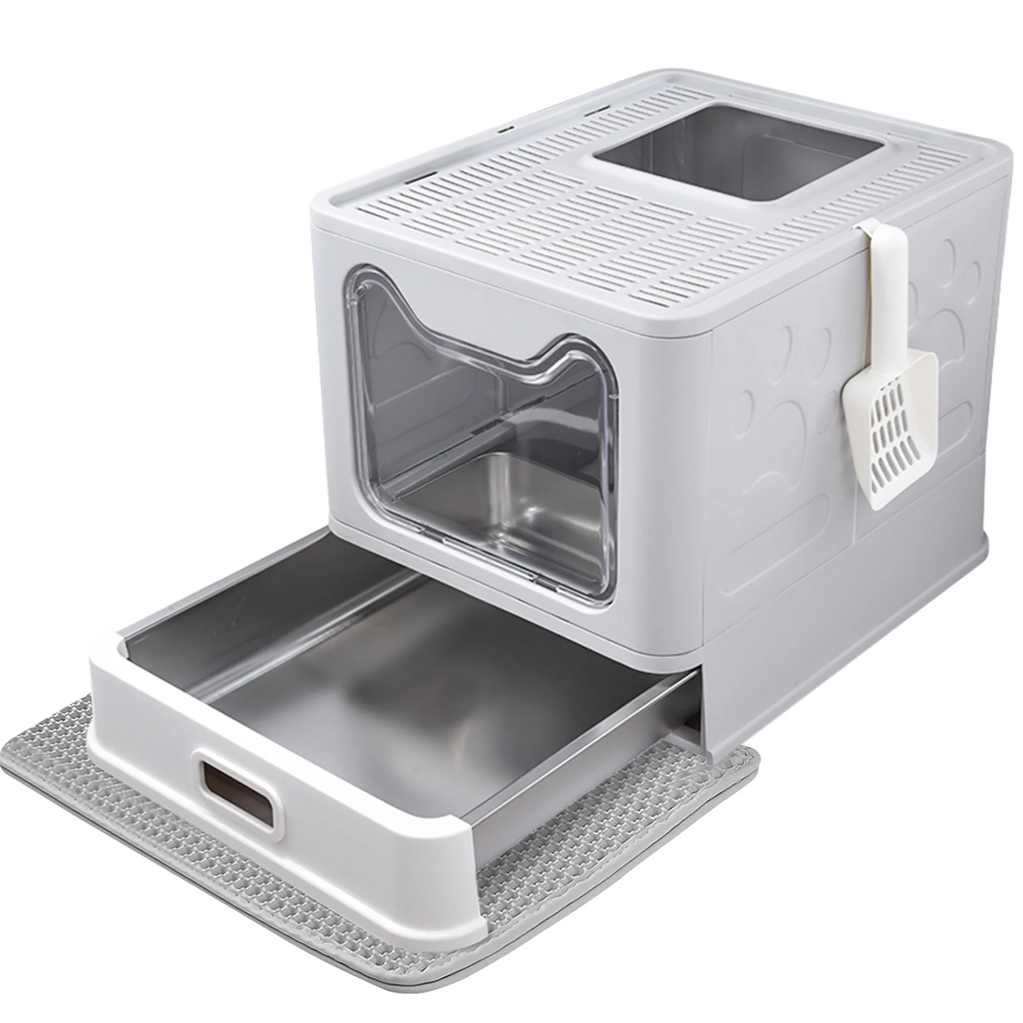 Refined Tehoao Enclosed Cat Litter Box with Lid Top Exit – Stainless Steel Leak-Proof Easy to Clean Optimized