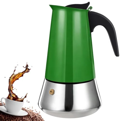 Quality 4 Cup Stovetop Espresso Maker Stainless Steel Moka Pot Stove Top Percolator Italian Coffee Makers Capable Mocha Greca Machine Cafe Classic Induction Cookers for Home and Camping 200ml 6.6oz High-Grade
