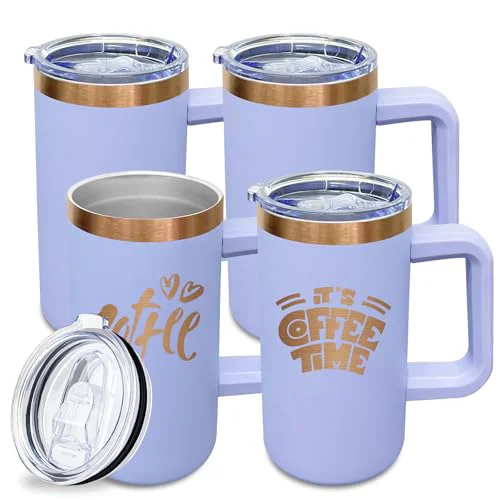 Clean 22oz Insulated Coffee Mug Bulk with Handle and Lid Lilac 4 Count Sustainable