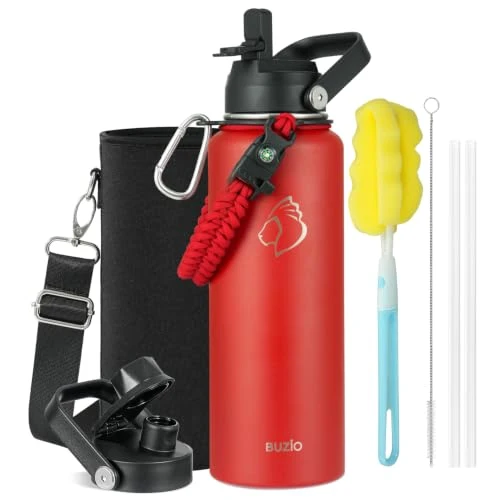 Smart 40 oz Insulated Water Bottle with Paracord Handle Straw Spout Lids Genuine