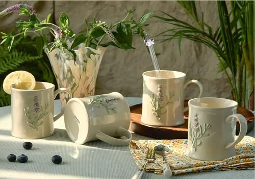 Superior Artisanal Handcrafted Ceramic Mug with Sage Botanical Design Sustainable