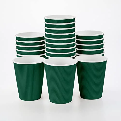 Eco-Friendly Ripple Wall Coffee Cups 25 Count 12 Ounce Insulated Forest Green Paper Cups First-Class