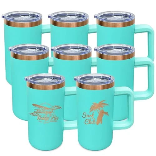 Sustainable 22oz Insulated Coffee Mug Bulk with Handle and Lid Mint Green 8 Count Unique