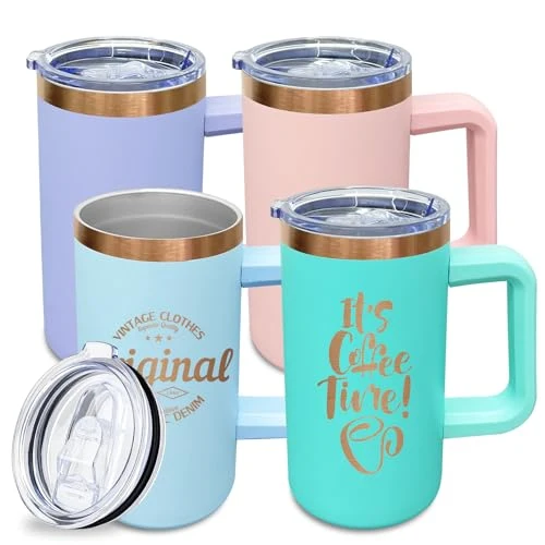 Contemporary 22oz Insulated Coffee Mug Bulk with Handle and Lid Mixed B 4 Count Casual