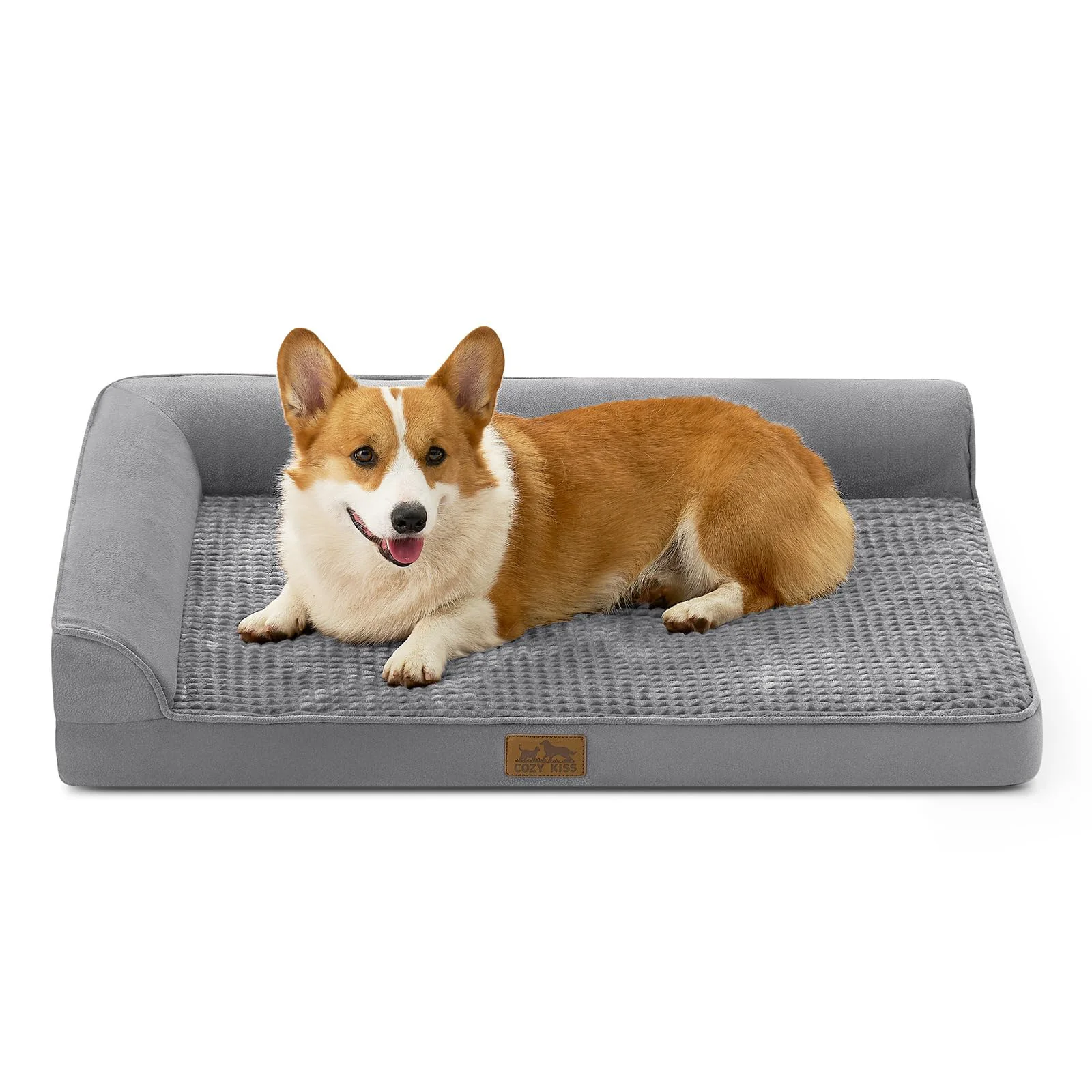 Reliable COZY KISS Orthopedic Dog Bed for Large Dogs – L-Shape Waterproof Cover 36x27x7.5 in Secure