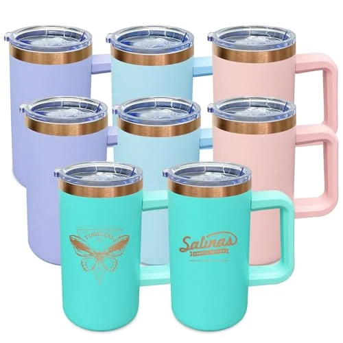 Top-Quality 22oz Insulated Coffee Mug Bulk with Handle and Lid Mixed B 8 Count Pure