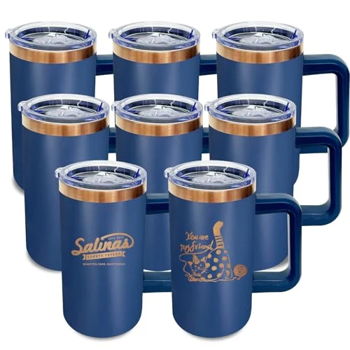 Clean 22oz Insulated Coffee Mug Bulk with Handle and Lid Navy 8 Count First-Class