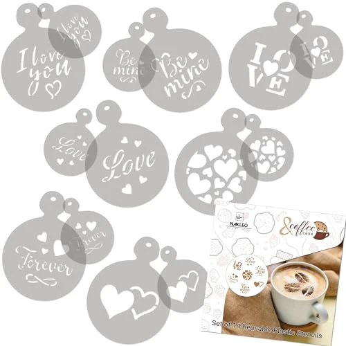Fast Coffee Stencils and Cookies Decoration 14Pcs 2.8 x2.8 and 4.3 x4.3 Consistent