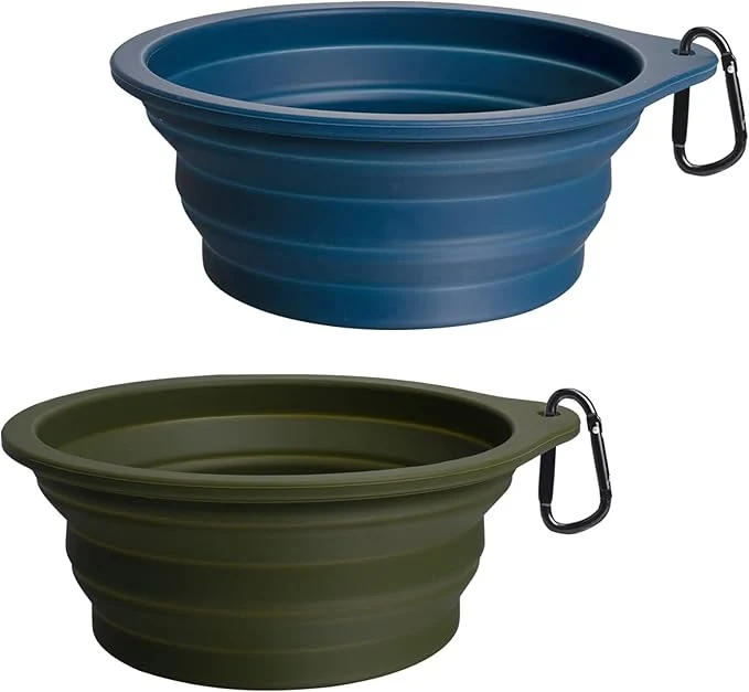Genuine PetBonus 2-Pack Silicone Collapsible Dog Bowls BPA Dishwasher Safe Portable Foldable Expandable Travel Bowl Food Water Feeding Cup Dish for Dogs Cats with 2 Carabiners Army Green Navy Blue About ThisOverview Luxury