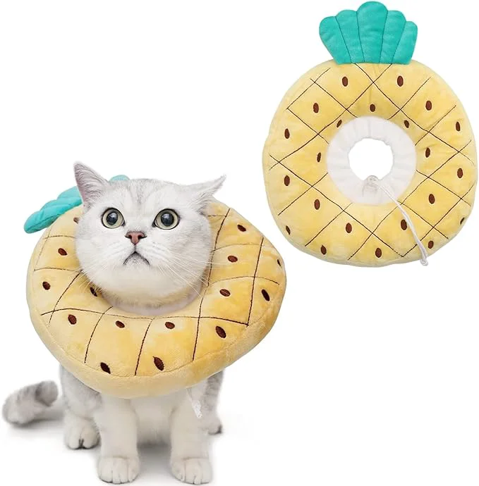 Solid ANWA Adjustable Cat Cone Collar Soft Cute Cat Donut Collar After Surgery Lightweight