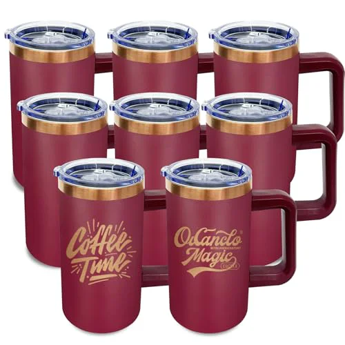 Luxury 22oz Insulated Coffee Mug Bulk with Handle and Lid Red 8 Count Clean