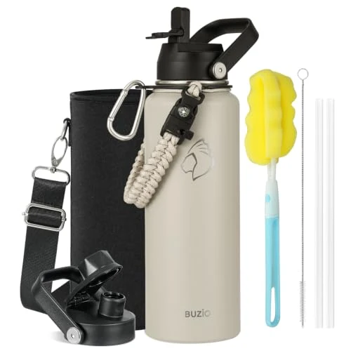 Pure 40 oz Insulated Water Bottle with Paracord Handle Straw Spout Lids Specialty