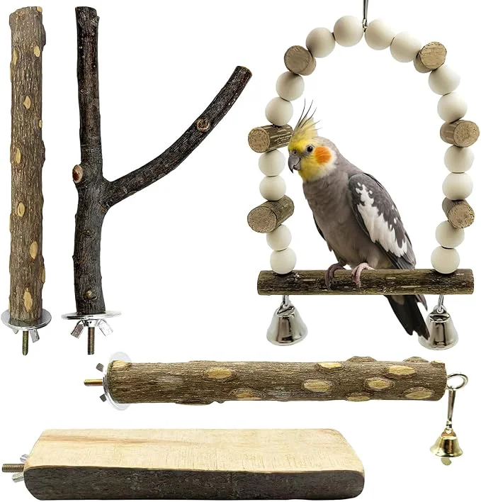 Easy-to-Use 5Pcs Natural Wooden Bird Perch Set – Parrot Perch Toys Bird Cage Perches First-Class