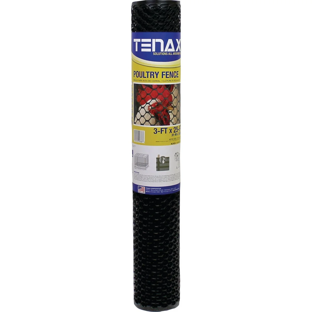 Premium Material Tenax 3 4 In. x 3 Ft. H. x 25 Ft. L. Hexagonal Plastic Poultry Netting Fence Black Pure