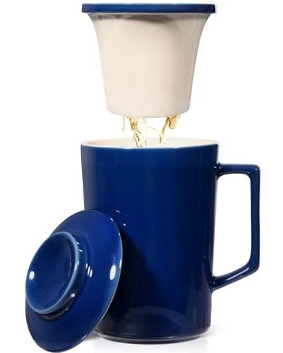 Effective 15 OZ Porcelain Tea Infuser Cup with Lid Versatile