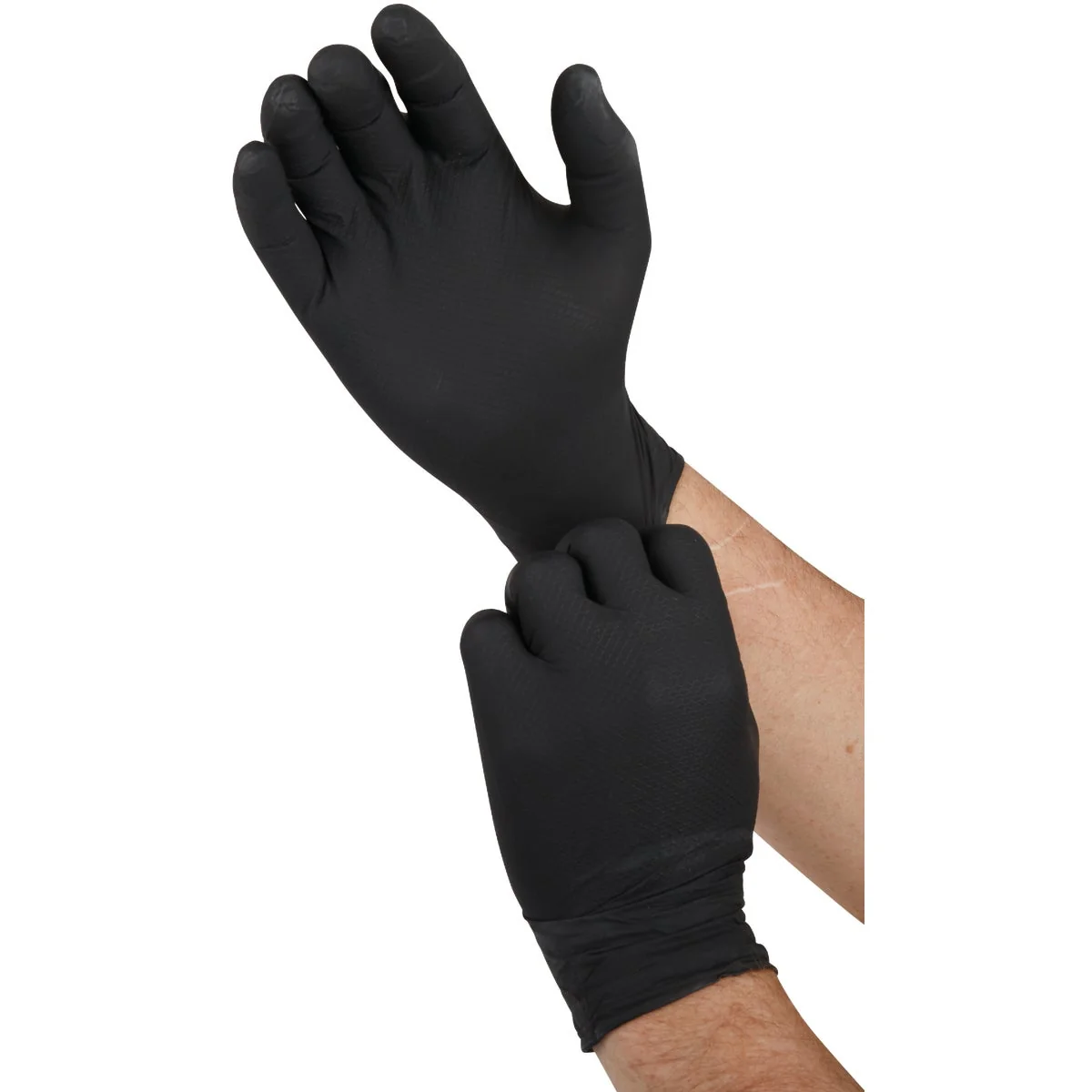 Carefully Designed Grippaz Large Black Nitrile Fish Scale Texture Disposable Gloves 50-Pack Detailed