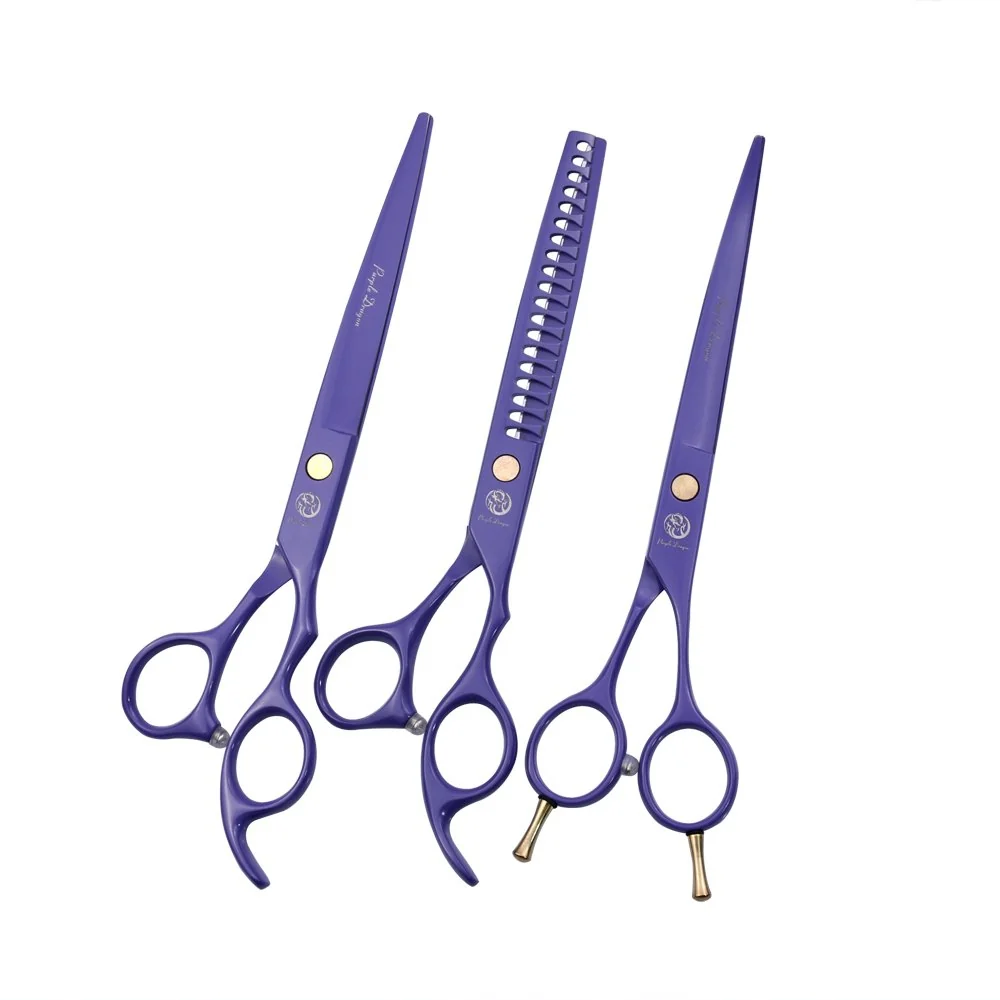 Green Purple Dragon 7.0 Inch Professional Dog Grooming Scissor Kit – Curved Chunker 440C Stainless User-Friendly