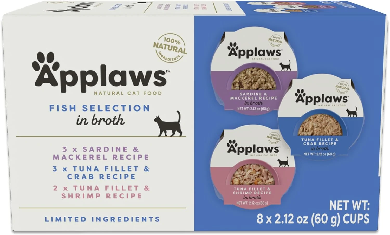 Flexible Applaws Natural Wet Cat Food 8 Count Limited Ingredient Cat Food Pots Fish Variety Count in Broth 2.12oz Pots Selected