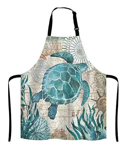 Efficient Nautical Green Sea Turtles Beach Bib Apron with Adjustable Neck for Men Women Eco-Friendly