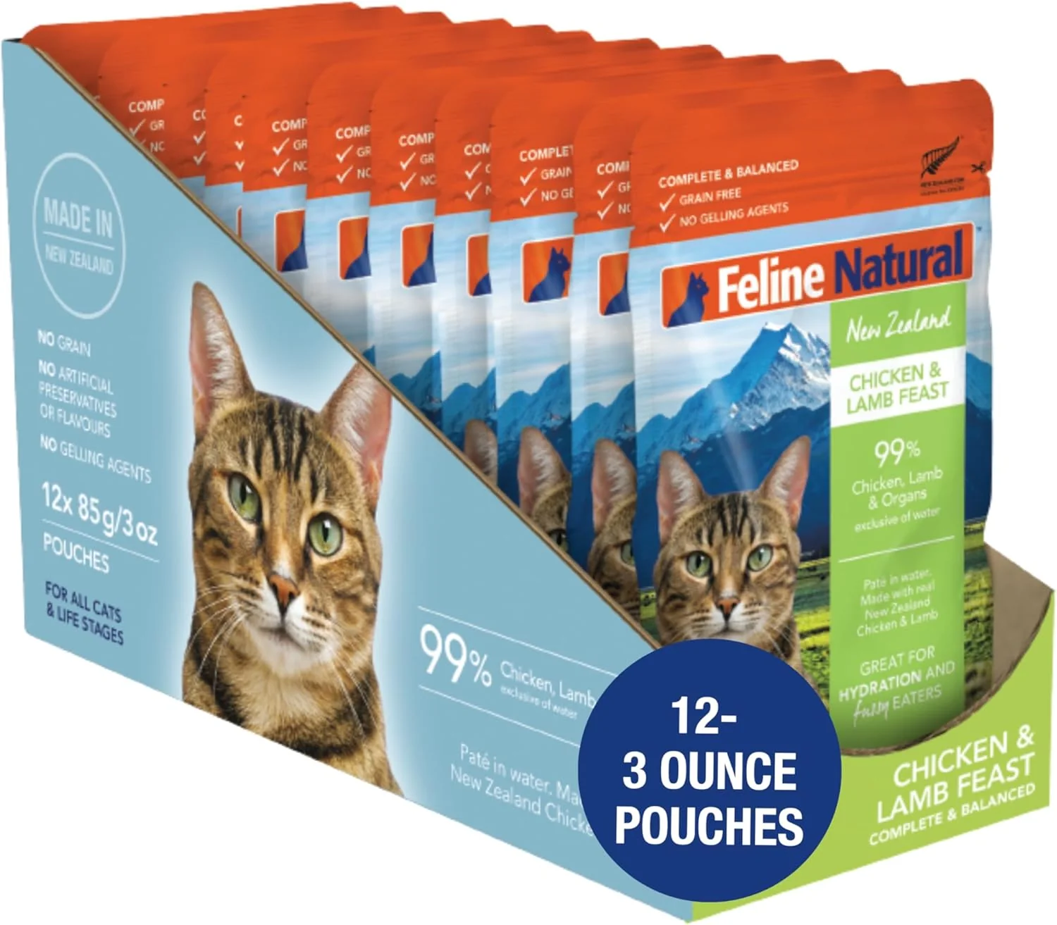 User-Friendly Feline Natural Wet Cat Food Pouch – Chicken Lamb Feast Grain- Cage- Grass-Fed New Zealand Made Single Serve Pate 3oz 12 Pack Dependable