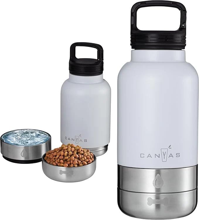 Refined Insulated 32oz Stainless Steel Dog Water Bottle with Food Water Bowls Leak-Proof Pet Travel Dispenser for Dogs Portable for Hiking Walking OutdoorAbout ThisOverview Functional