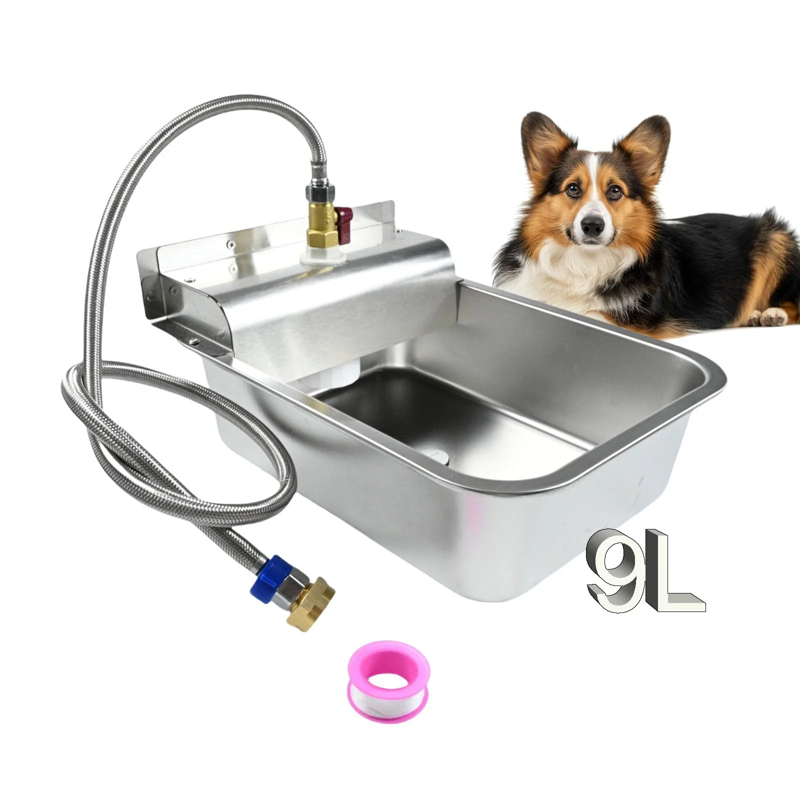 Detailed CQFJLM Small Automatic Dog Water Dispenser – 9L Stainless Steel Outdoor Water Bowl Anti-Tip 3 4-inch Faucet Fit Fine