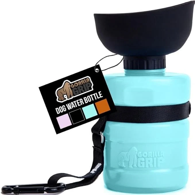 Crafted GORILLA GRIP Dog Water Bottle Portable Water Bowl Dispenser for Dogs 16 oz Leak Proof Pet Travel Squeeze Bottles Food Grade Silicone Pet Stocking to Go Puppy Essentials TurquoiseAbout ThisOverview Artisan