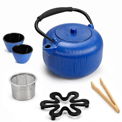 Expertly Made Cast Iron Teapot Set with 2 Cups Carefully Designed