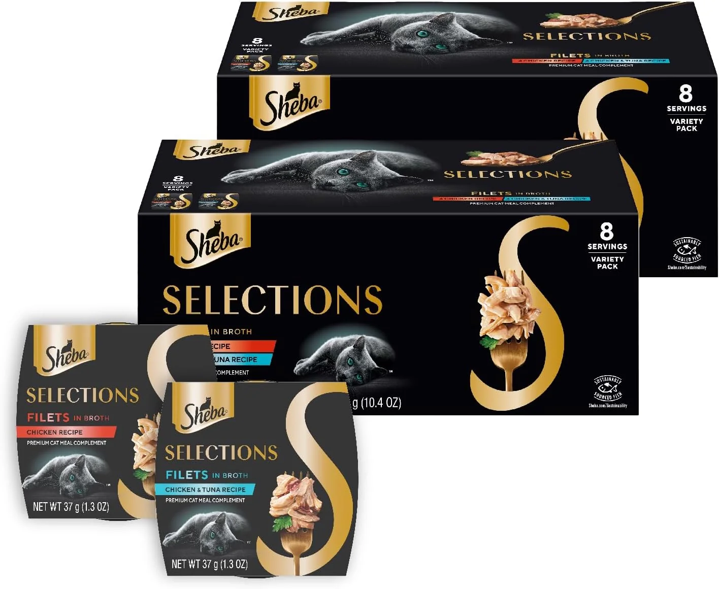 Original Design Sheba Selections Filets in Broth Adult Wet Cat Meal Complement Chicken or Tuna Recipe 1.3 oz. Cups 8 Count Pack of 2 Top-Quality