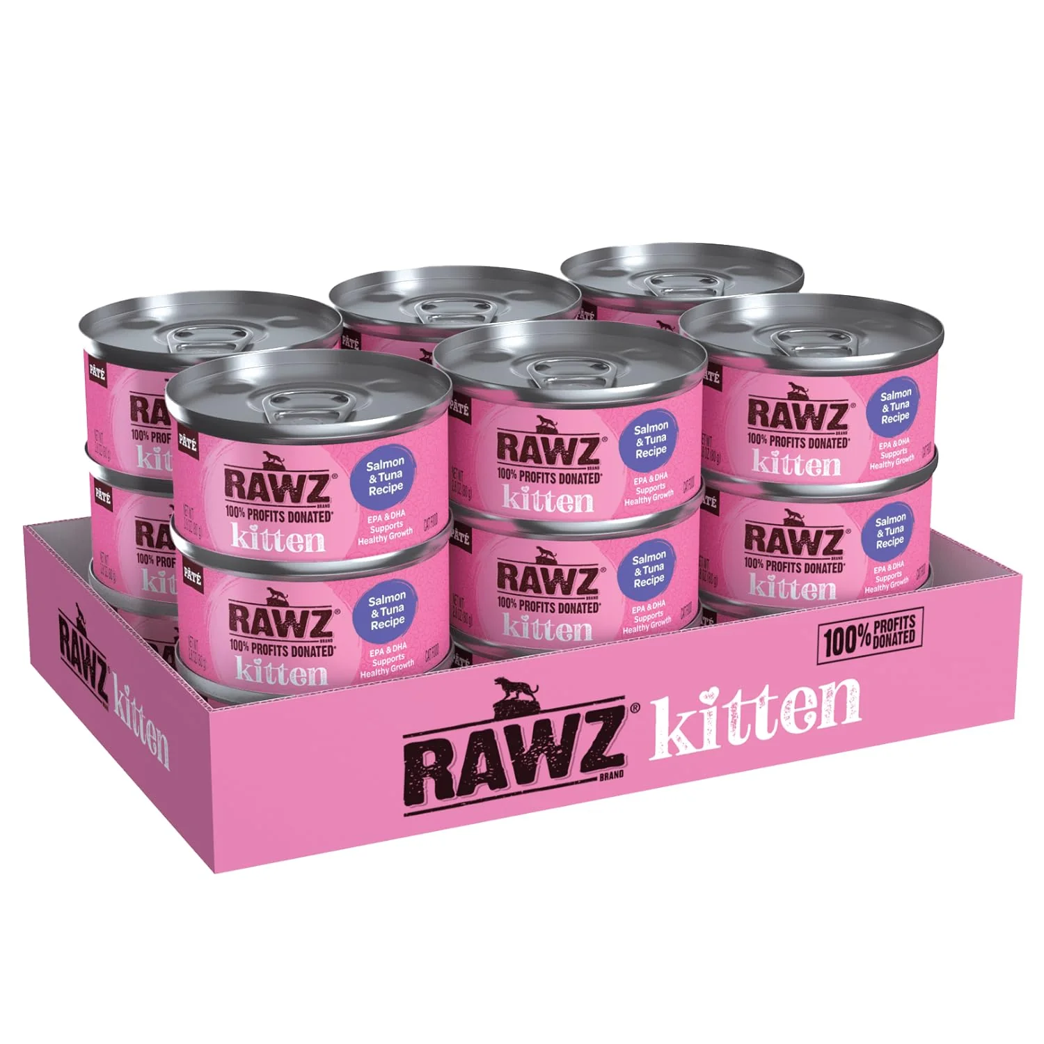 Sustainable Rawz Natural Premium Pate Kitten Wet Food — Meat Salmon Tuna 2.8 oz Cans Case of 18 Pure