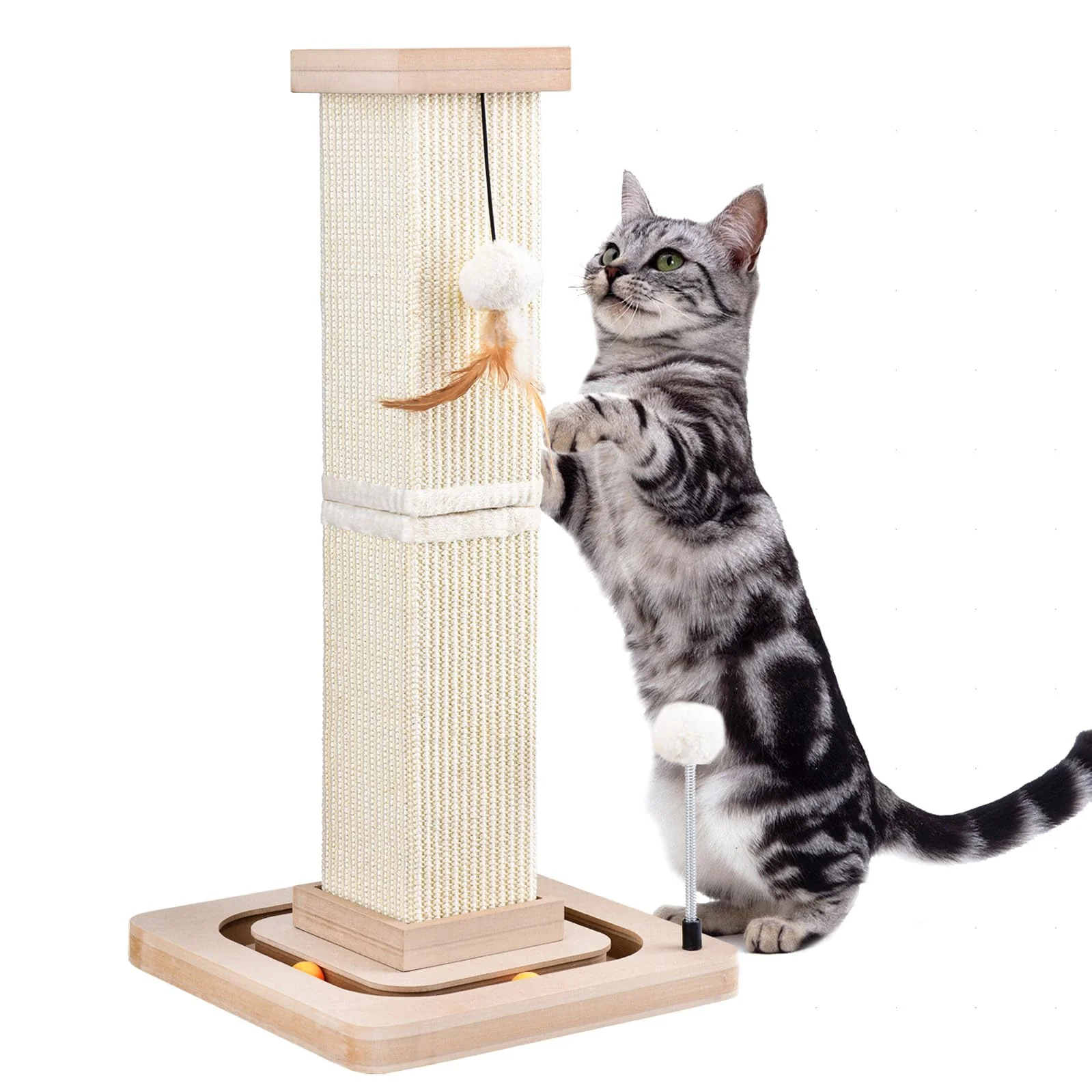 Classic LIFLIX 27in Cat Scratching Post – Sisal Scratch Post with Interactive Track Balls for Indoor Cats Excellent