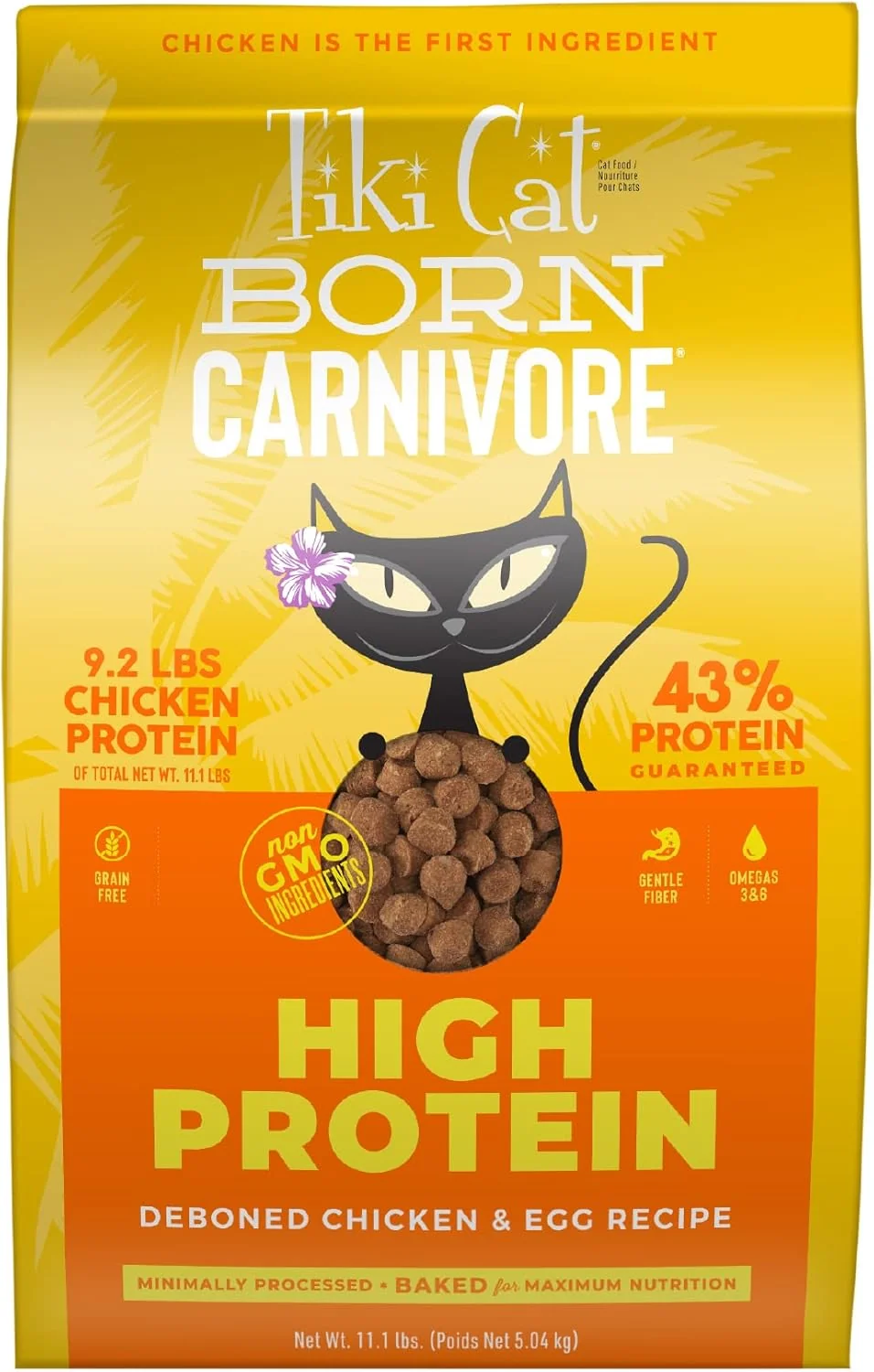 Exclusive Tiki Cat Born Carnivore High Protein Deboned Chicken Egg Grain- Baked Kibble to Maximize Nutrients Dry Cat Food 11.1 lbs. Bag Fine
