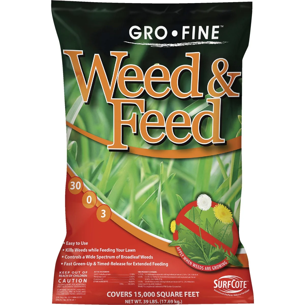 World-Class Gro-Fine Weed Feed 39 Lb. 15 000 Sq. Ft. 30-0-3 Lawn Fertilizer with Weed Killer Smart