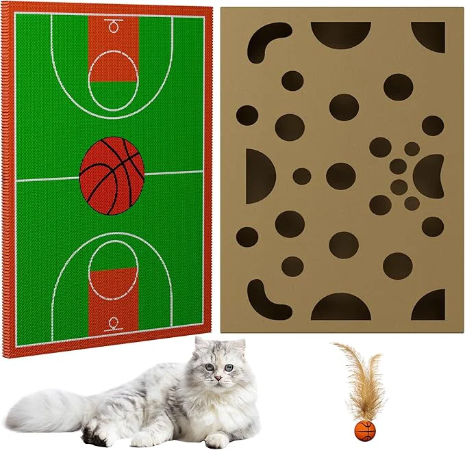 Flexible Cat Scratching Board – Basketball Sports Field Design with Elastic Ball Hide-and-Seek Holes and Interactive Play Box for Indoor CatsAbout ThisOverview Lightweight
