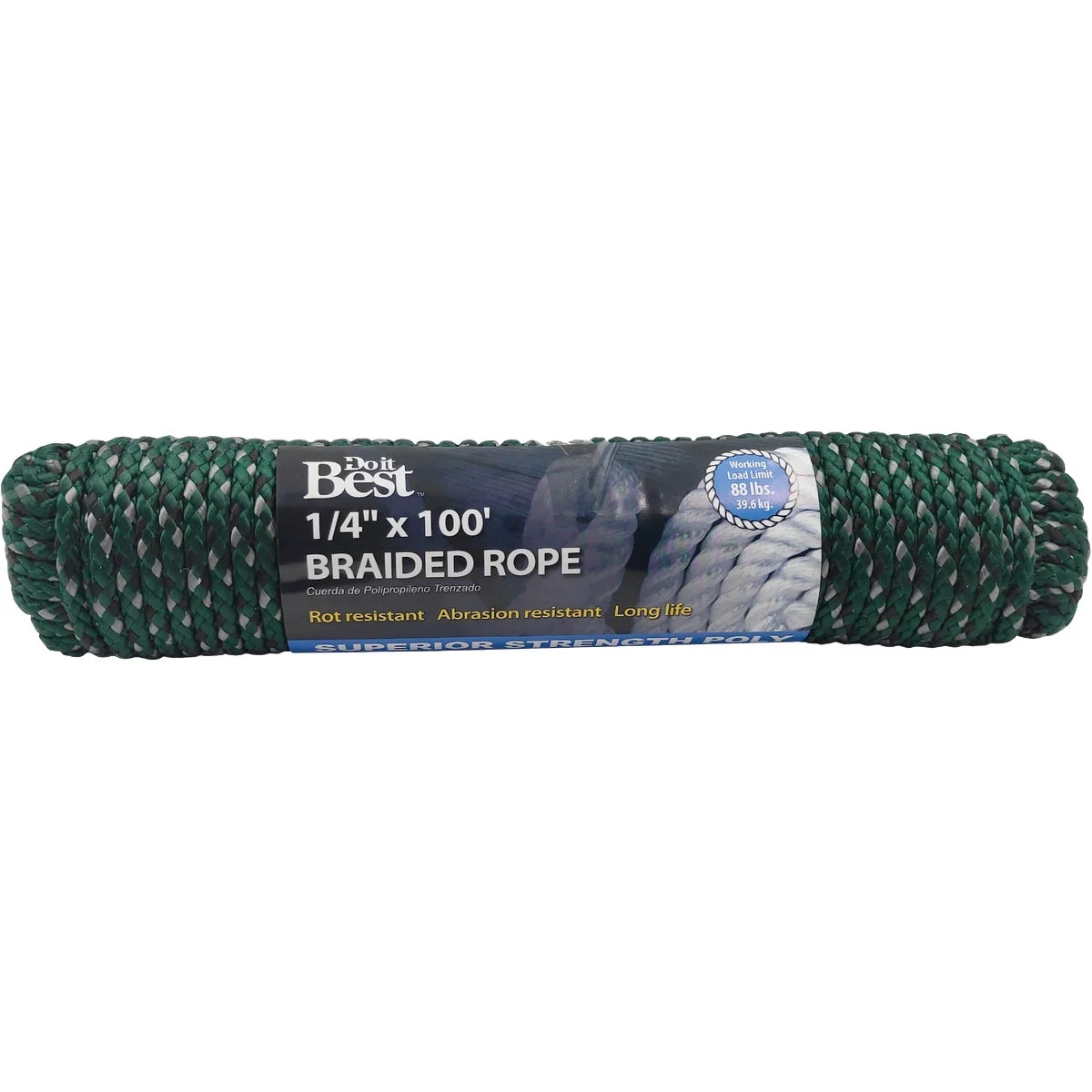 Genuine Do it 1 4 In. x 100 Ft. Green Double Braided Polypropylene Packaged Rope Powerful
