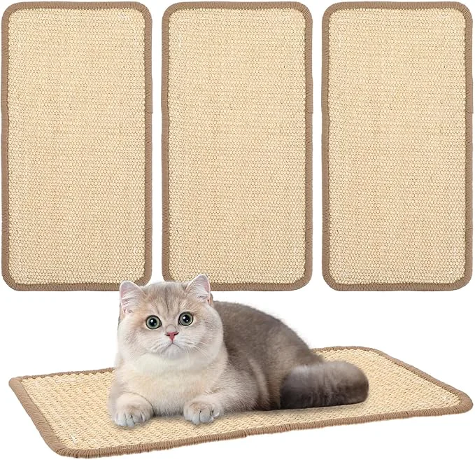 Premium 4 Pack Cat Scratcher Mat 15.7×7.8 Inch Sisal Scratching Pad with Adhesive Tape Horizontal Floor Protector for Furniture Sofa Wall – KhakiAbout ThisOverview Breathable