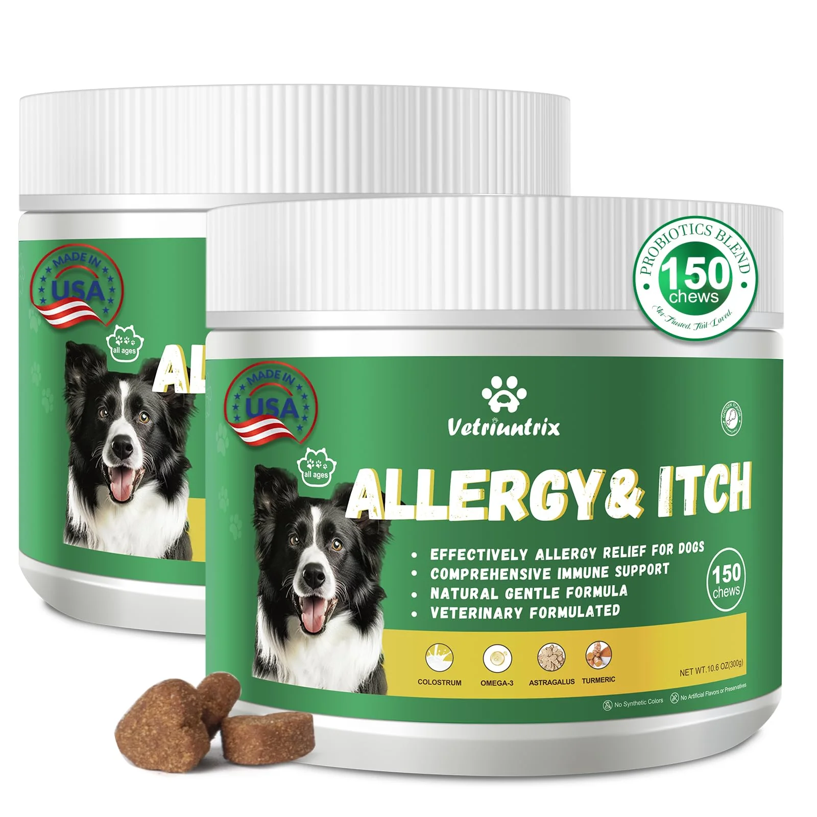 High-End Vetriuntrix Dog Allergy Relief Chews — Probiotics Omega-3 for Seasonal Itch Coat Health Top-Quality