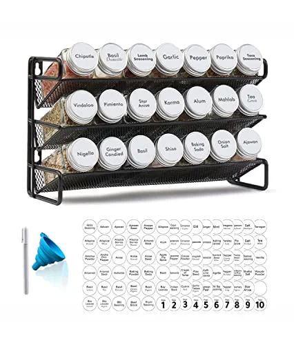 Carefully Designed Spice Rack Organizer with 21 Spice Jars 21 Count Reusable