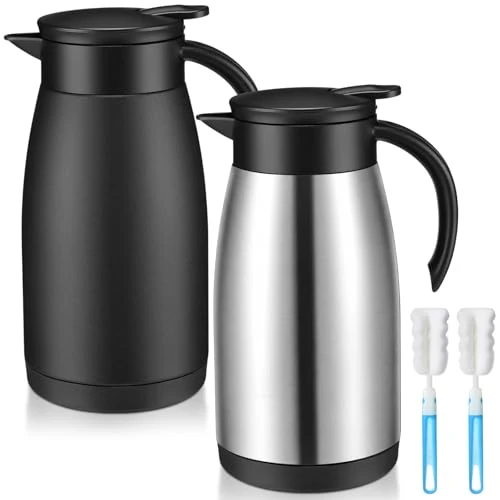 Trendy 2 Pcs Thermal Coffee Carafe Insulated Stainless Steel Coffee Carafe for Hot Liquid Vacuum Thermal Pot Creamer Pitcher Dispenser with Brushes Keeping Hot Water Milk 2 Count Powerful