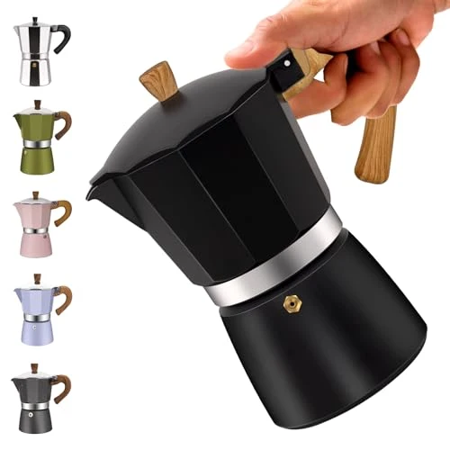 Unique 9 Cup Aluminum Moka Pot Classic Stovetop Espresso Coffee Maker 450ml 15oz Coffeemaker Percolator Mocha Pot Greca Coffee Maker Cafe Makers for Italian and Cuban Café Brewing Black Casual