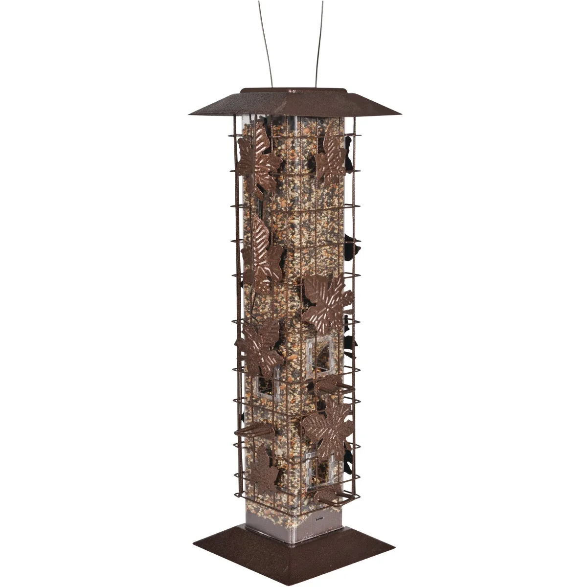 Secure Perky-Pet Squirrel-Be-Gone Bronze Metal Leaf 2 Lb. Capacity Tube Bird Feeder Contemporary