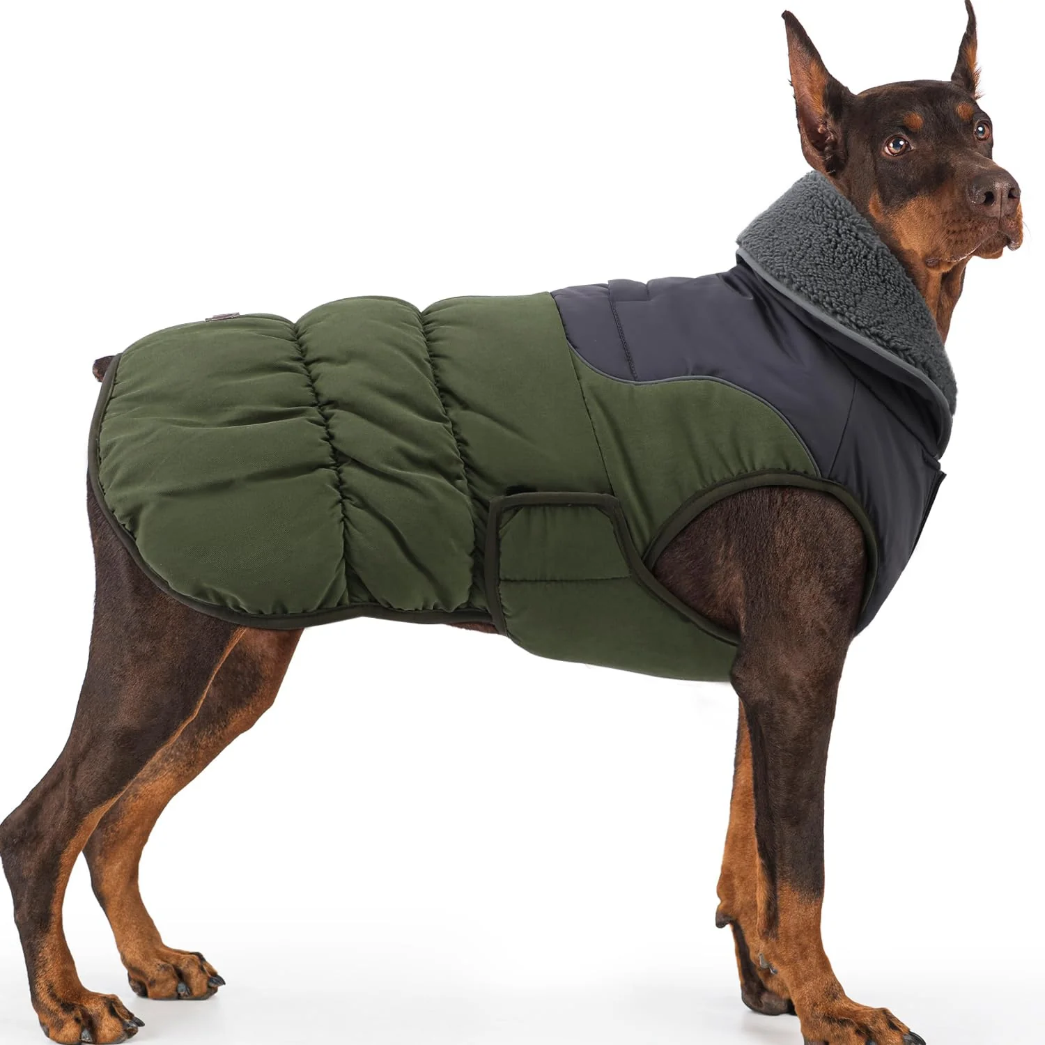 Expertly Made EMUST Large Dog Coat L — Reflective Warm Fleece Snowsuit Green Top-Quality